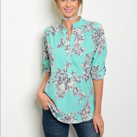 Teal Floral Blouse - Picture 2 of 7
